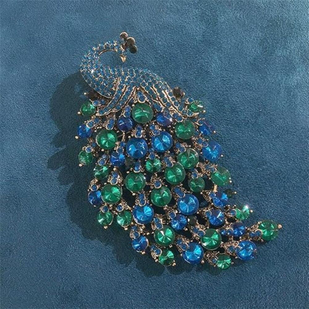 Women's Rhinestone Peacock Brooch Pin Big Crystal Bird Animal Brooches Jewelry - Picture 4 of 6